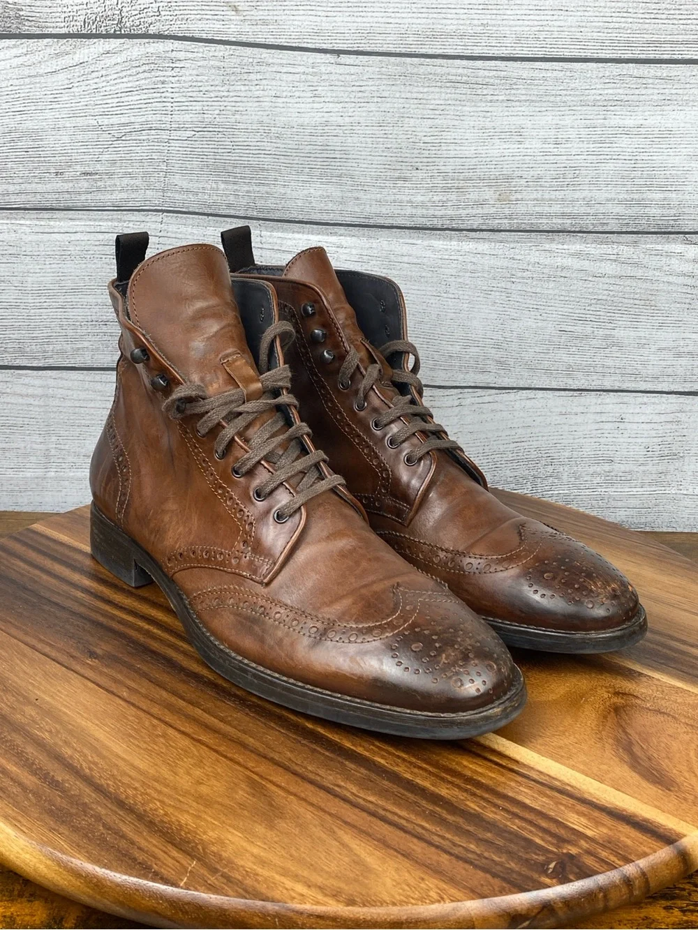 To Boot New‎ York Adam Derrick 79728 Brown Leather Wingtip Boots Lace up Mens 10